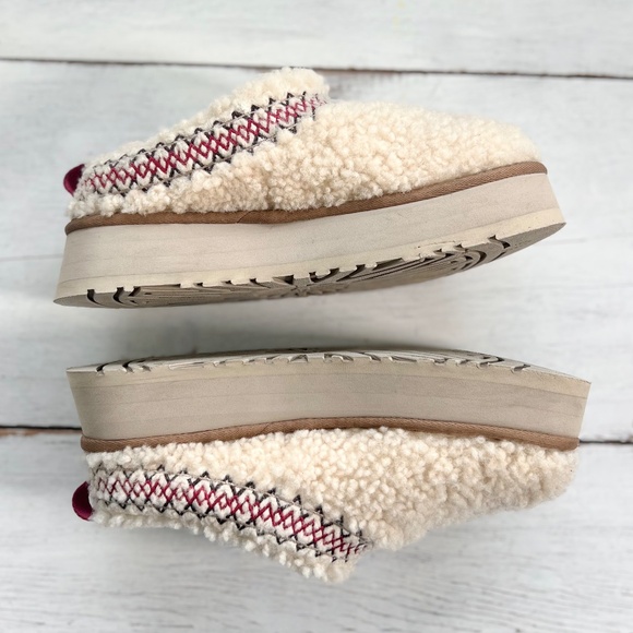 UGG Women's Platform Tazz Shearling Slippers Natural US 8 BRAID Ivory Red Fur - Picture 5 of 16